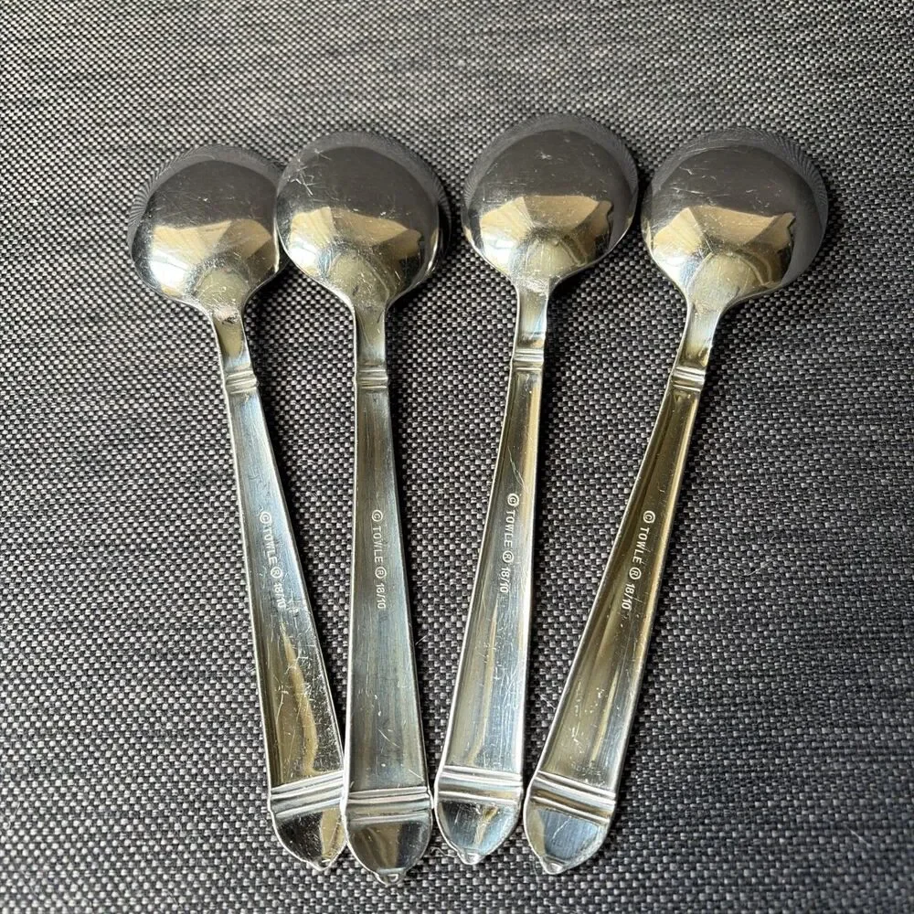 Towle Silver Copenhagen Set of 4 OVAL SOUP SPOONS 18/10 Stainless Flatware